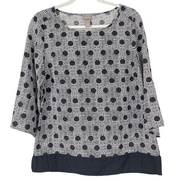 Chico’s Shirt 0 Womens Small 4 Black White Polka‎ Dot Popover Blouse Adjustable - Picture 1 of 11